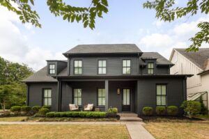 exterior painting service brick and trim painted in Benjamin Moore Iron Gray